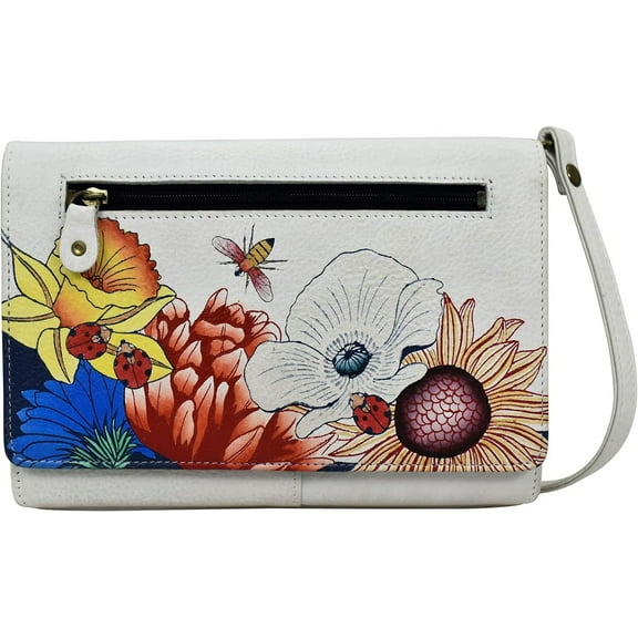 Anna by Anuschka Hand Painted Women’s Genuine Leather Organizer Wallet On a String -Floral Melody