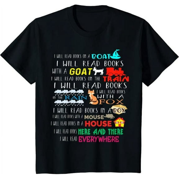 I Will Read Books On A Boat & Everywhere Reading Gifts Kids T-Shirt Size 4-5