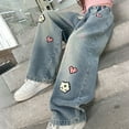 thumbnail image 6 of JLMSPLWG Girls Wide Leg Jeans with Embellished Patchwork Kids High Waist Pants Teen Girl Soft Personalized Preppy Denim Jeans Tween Girl Cute Aesthetic Trendy Jean with Pockets Girl Clothes, 6 of 9