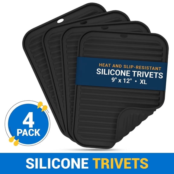 9" x 12" Silicone Trivets for Hot Pots and Pans 4 Pack - Multipurpose Silicone Trivets for Hot Dishes and Hot Pot Holders - Silicone Trivet Mat for kitchen