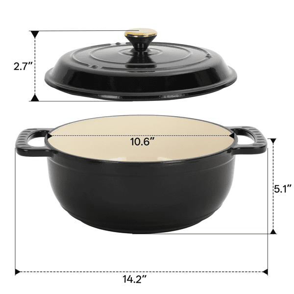 Alvantor 6QT Enameled Cast Iron Dutch Oven with Lid, Round Braising Pot, Oven Safe 500°F, Induction Compatible, Gradient Black