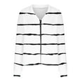 thumbnail image 5 of Olyvenn Women's V-Neck Long Sleeve Fleece Cardigan Striped Coat Fashion Color Block Printed, Warm Zip-Up Jacke for Daily Wear White S, 5 of 5
