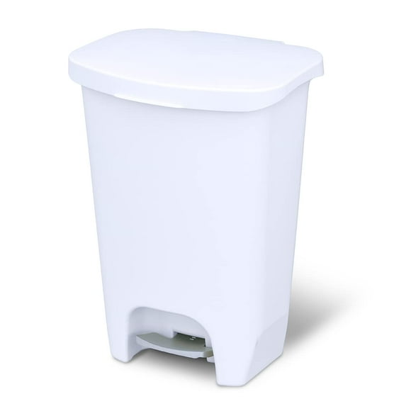 Glad 13 Gallon Trash Can | Plastic Kitchen Waste Bin with Odor Protection of Lid | Hands Free with Step On Foot Pedal and Garbage Bag Rings, 13 Gallon, Wh