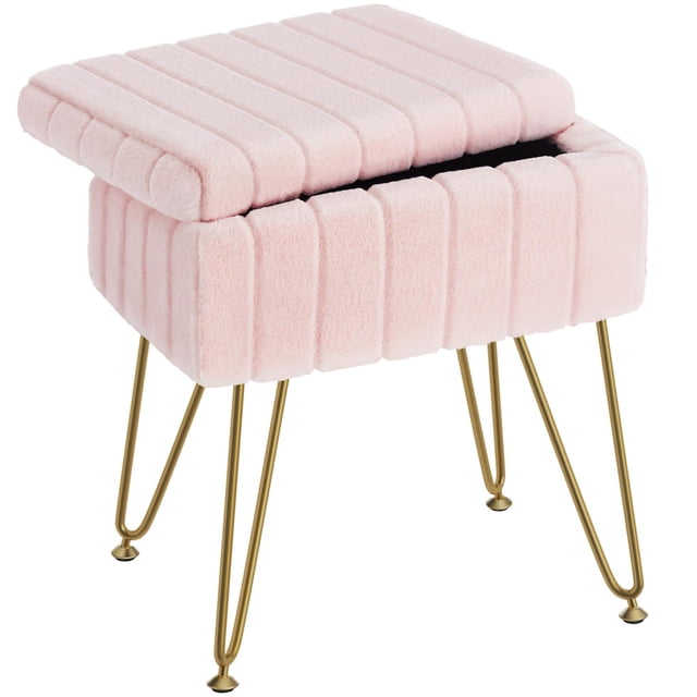 Taburete Greenstell de piel sintética con almacenamiento, color rosa