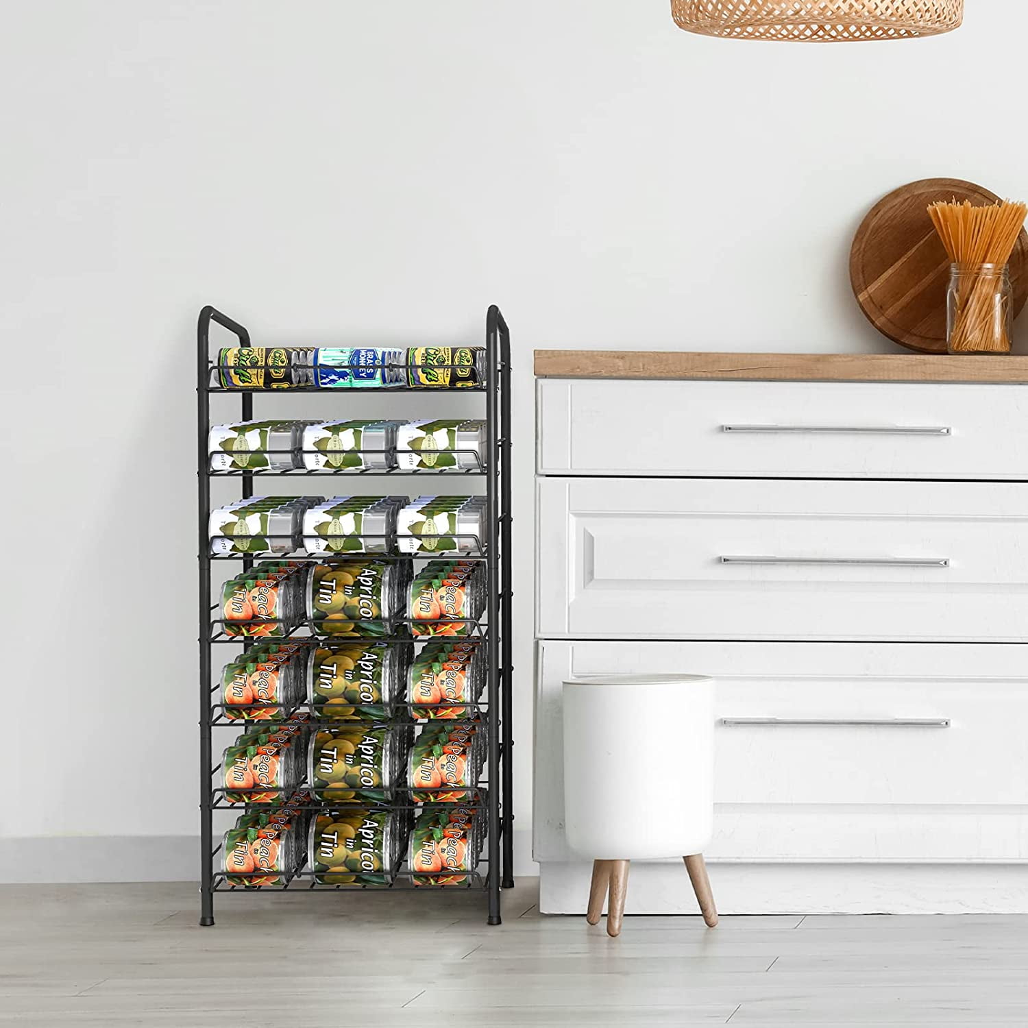 Oumilen Adult 7-Tier Can Organizer Rack Dispenser for Pantry, Black