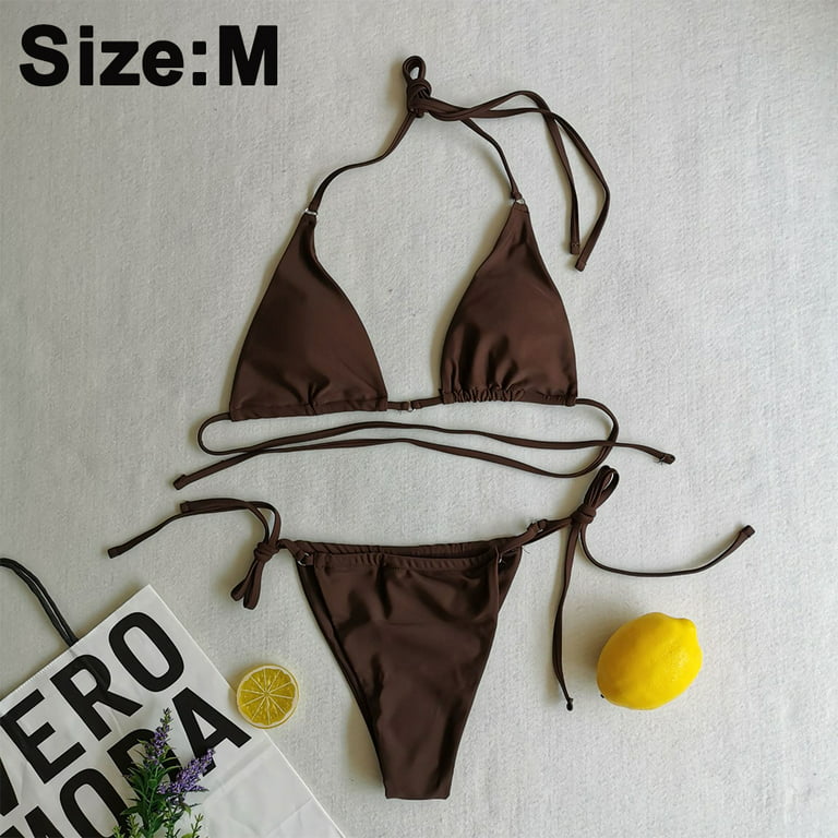 Women's Tie Bikini Two Piece String Swimwear Bathing Suits Swimsuit - Brown  