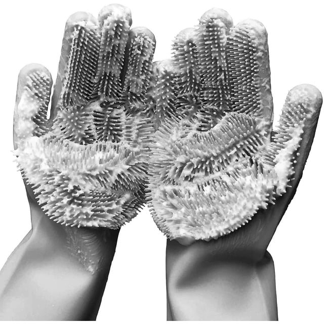 Guantes de esponja de limpieza, guantes para lavar platos, cepillo de limpieza reutilizable de silicona Guantes de fregado resistentes al calor para tareas domésticas, limpieza de cocina, baño, baño, lavado de autos gris 1 par BANYUO Electrónica