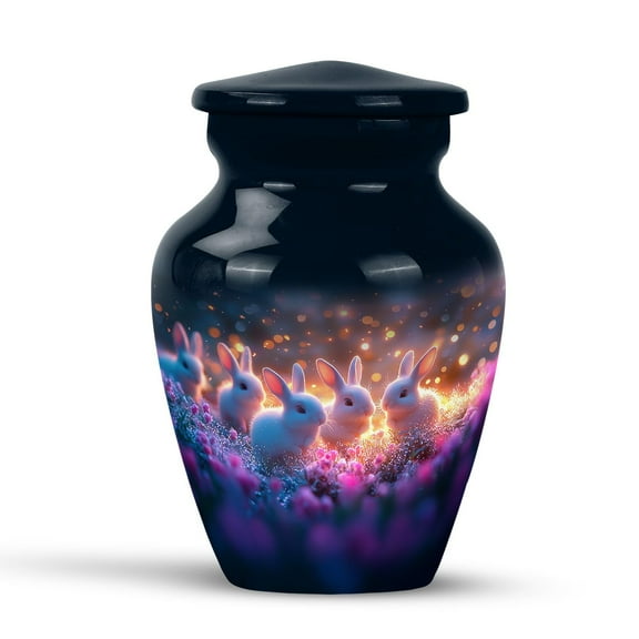 KARYLIZ Rabbit Ashes Keepsake Urns for Adult - Memorial Urns for Human Ashes Female with Rabbits - Urn for Women - Pink Flower Burial Urn for Man - Funeral Gifts