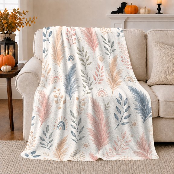 Pampas Grass Botanical Bohemian Calm, Cozy Friendship Quote Scene, Warm Flannel Blanket for Living Room and Reading Nook, Art Lovers Friendship Gift, Artistic Home Decor