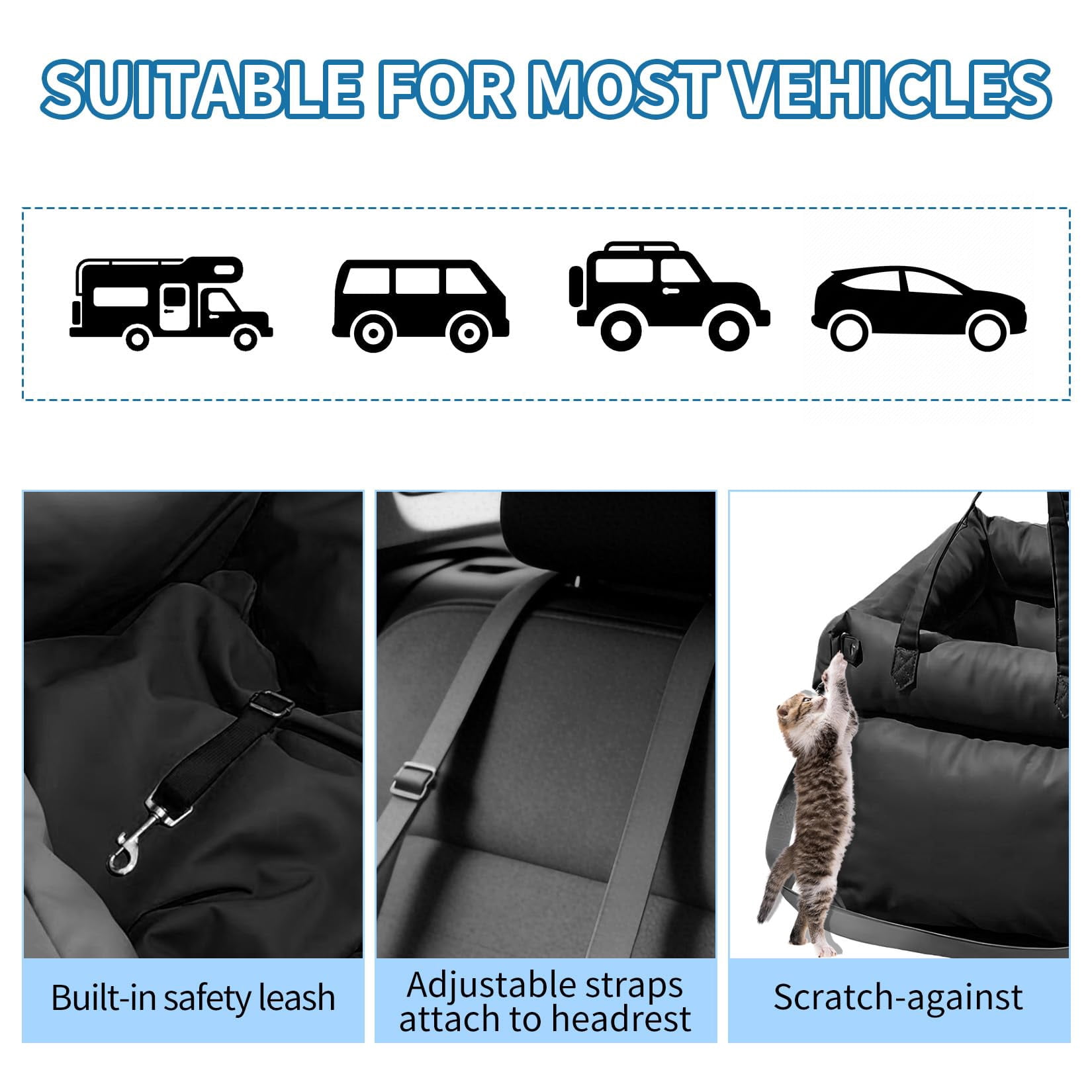Dog Booster Car Seat, Waterproof PU Leather Upholstered Cat Bed for Car with Storage Pockets, Portable Pet Seat, Bite-Resistant, Perfect for Travel and Home
