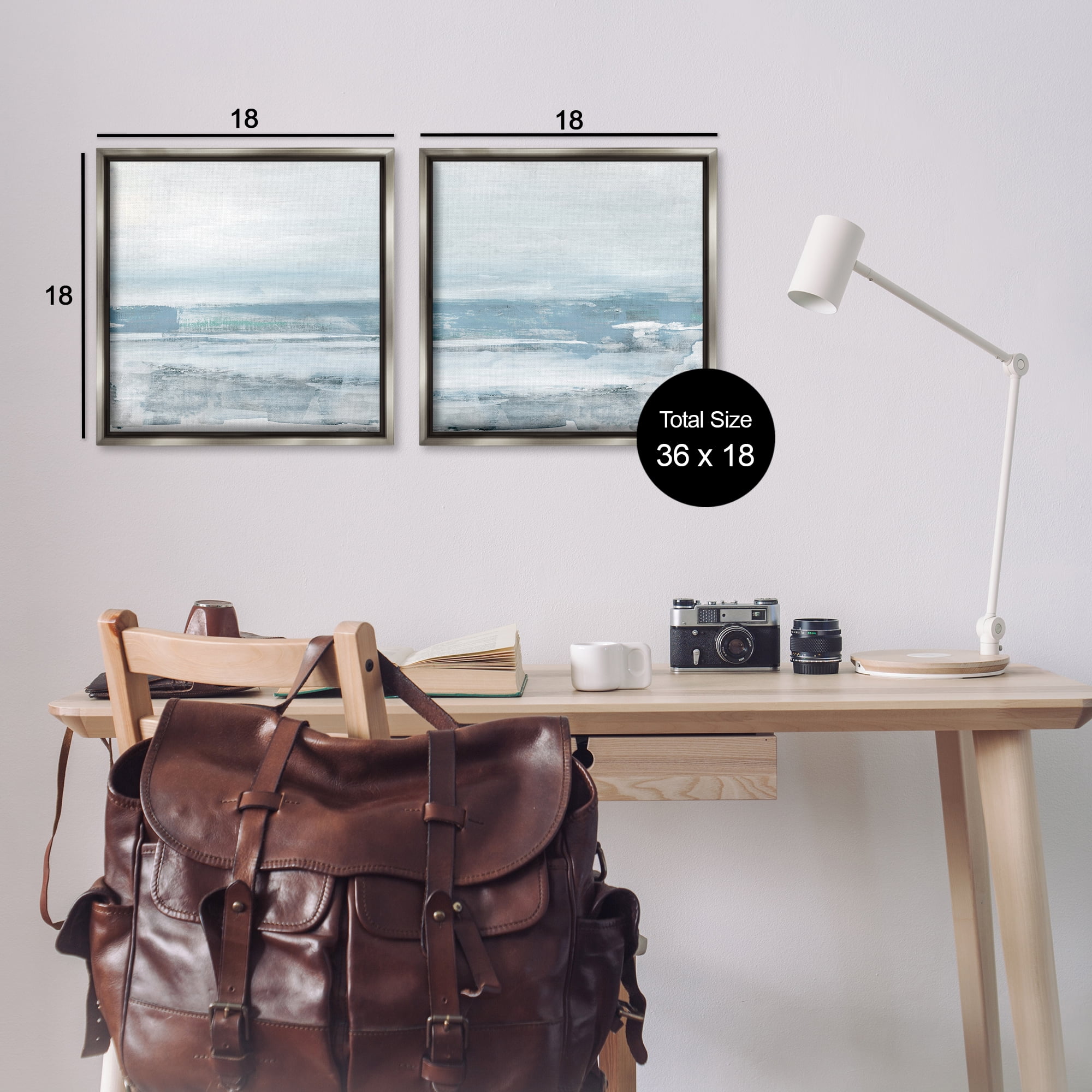 Stupell Industries Abstract Ocean Beach Abstract Painting Gray Floater Framed Canvas Art Print Wall Art, 18 x 18, Set of 2