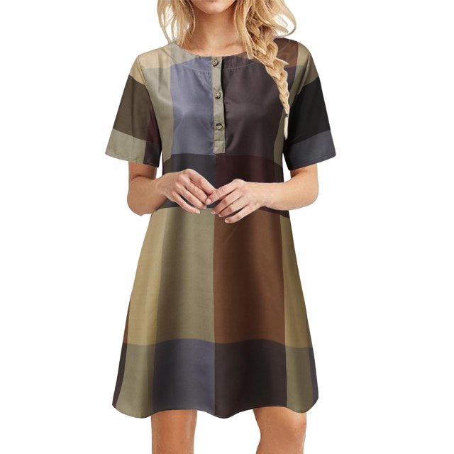 B91xZ Robes d'Été pour Femmes Col en V Profond Manches Courtes à Volants Couleur Unie Mini Robe, Marron TTTG