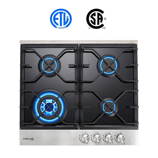 Gasland Chef GH60BF 24'' Builtin Gas Stove Top, Black Tempered Glass LPG Natural Gas Cooktop, 4