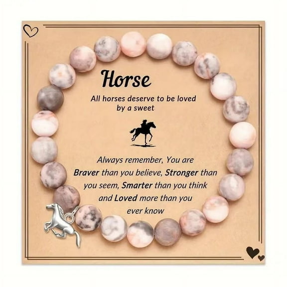 Horse Theme Bracelet for Girls Natural Stone Beaded Stretchy Gift for Daughter/Niece/Sister Birthday Gift/Graduation Gift