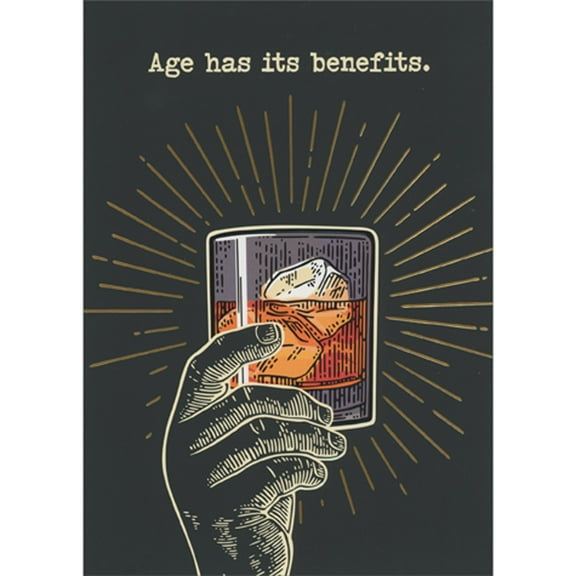 Avanti Press Hand Holding Drink: Gold Foil Bursts on Black A-Press Funny Birthday Card