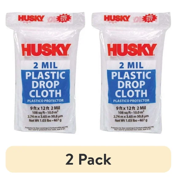 (2 Pack) Plastic Drop Cloth, 2 Mil, 9 Ft X 12 Ft, Clear