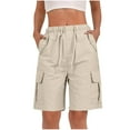 thumbnail image 3 of BXINGOHAI Bermuda Shorts for Women Summer Cargo Shorts with Pockets Outdoor Drawstring Knee Length Hiking Short Beige L, 3 of 8
