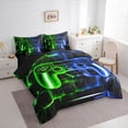 thumbnail image 4 of Feelyou Green Blue Gamepad Twin Bedding Sets 7-Piece for Teen, Video Games Controller Bedding Comforter Set, Neon Glowing Honeycomb Reversible Sheet Sets, Ultra Soft Bedroom Decor, 4 of 8