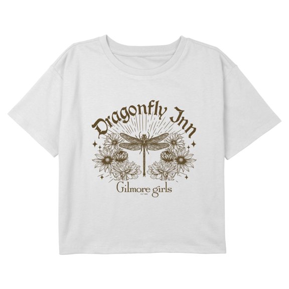Girls Gilmore Girls Dragonfly Inn Floral Logo Cropped T-Shirt