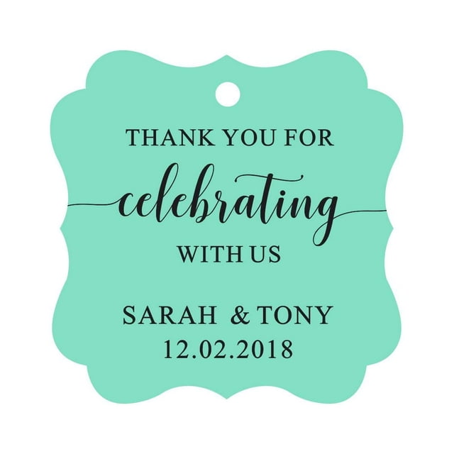 Darling Souvenir Fancy Frame Custom Paper Tags Thank You For Celebrating With Us Wedding Favor Gift Hang Tags-Mint Green-50 Tags