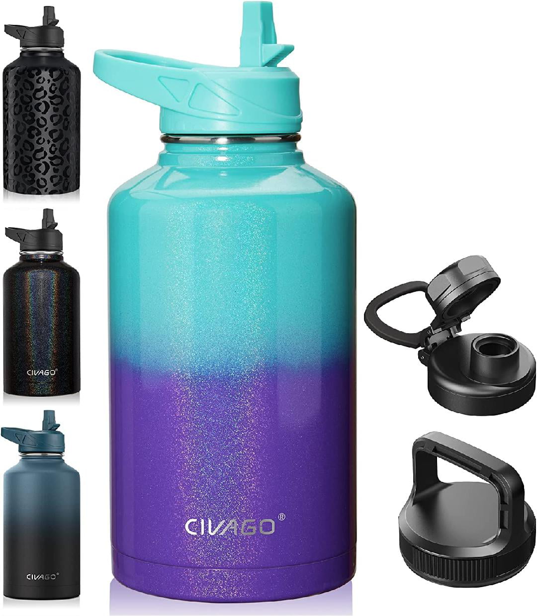  CIVAGO 64 oz Insulated Water Bottle With Straw, Half