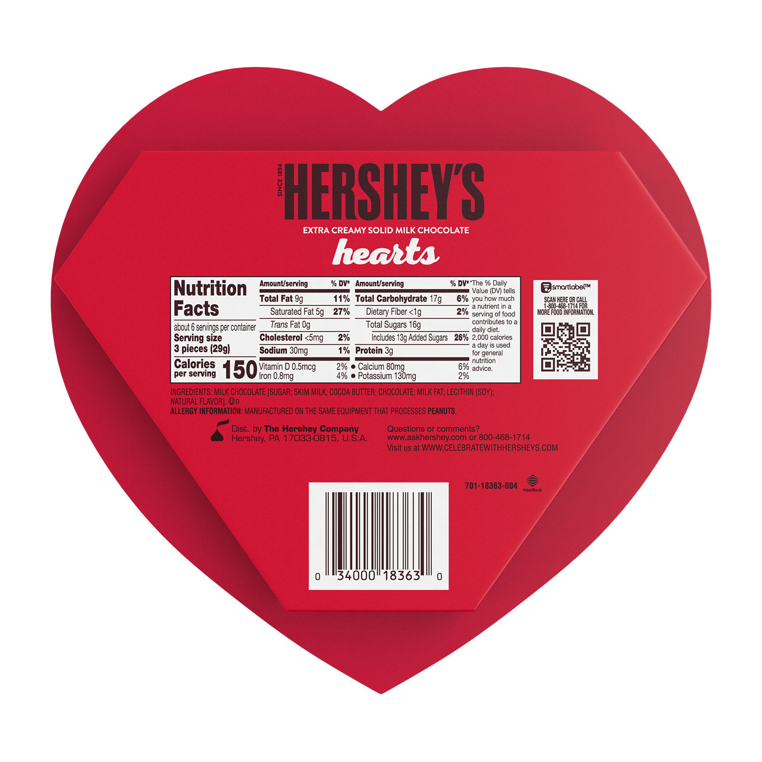 Hershey's Milk Chocolate Hearts Valentine's Day Candy, Gift Box 6.4 oz - image 2 of 6