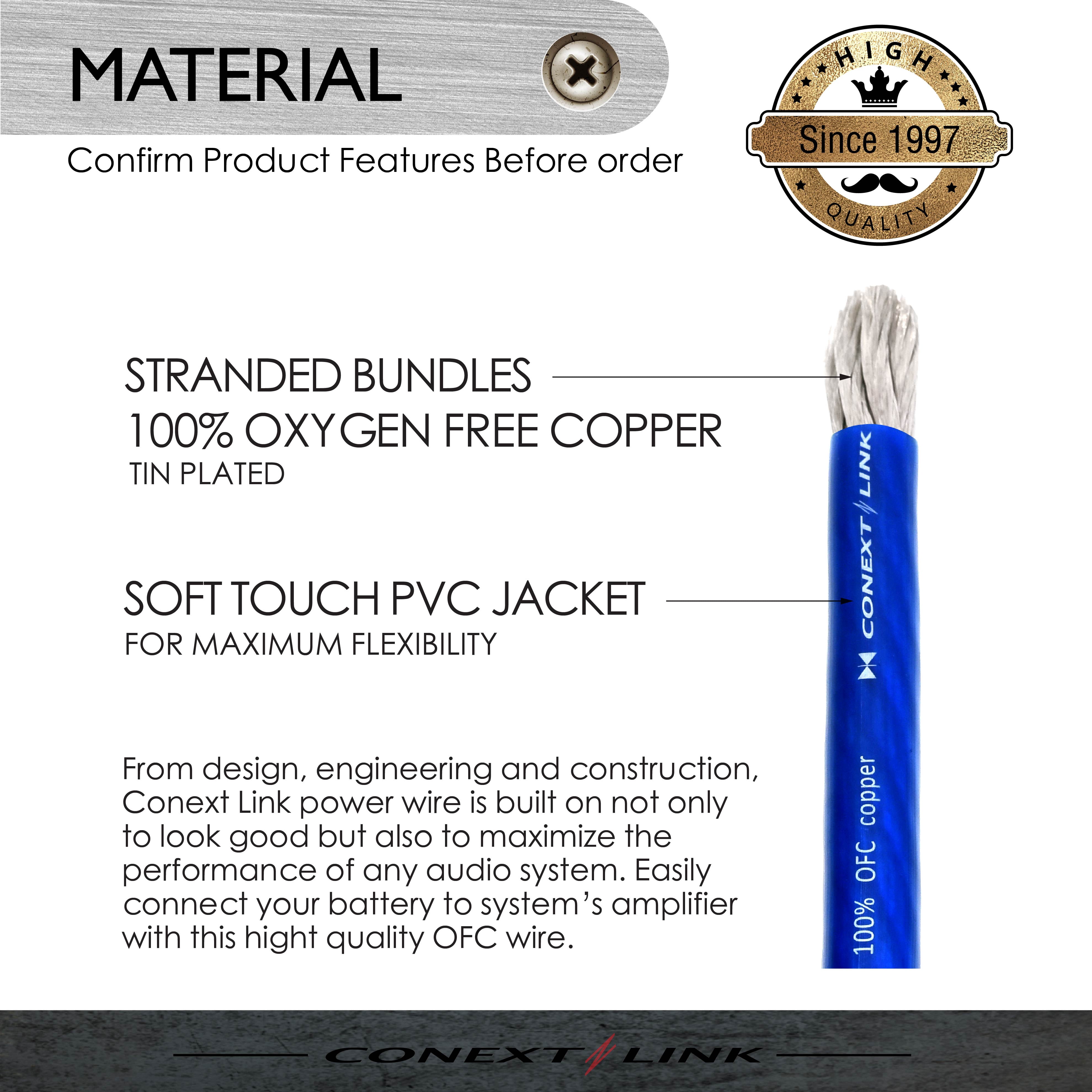 Conext Link 25 FT 1/0 AWG 0 GA Full Gauge Battery Power Cable Ground Wire Frost Blue OFC Copper