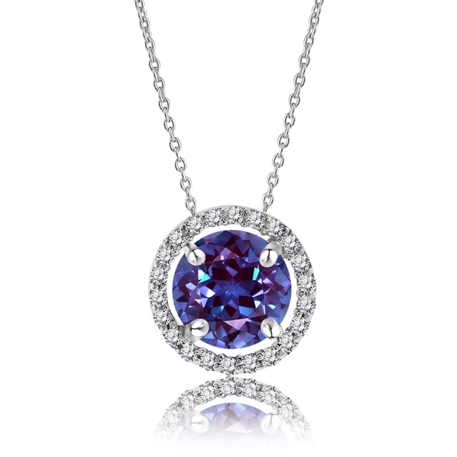 Collar con Colgante de Halo de Piedra Natal de Junio JeenMata Alejandrita Talla Redonda Solitario 1,25 Quilates Chapado en Oro Blanco para Adultos y Mujeres
