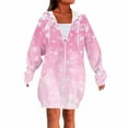 thumbnail image 3 of Women's Christmas Printed Long Sleeve Hooded Sweatshirt Jacket with Drawstring and Zipper Pockets, Fashionable Casual Wear for Fall and Winter,Pink,M, 3 of 6