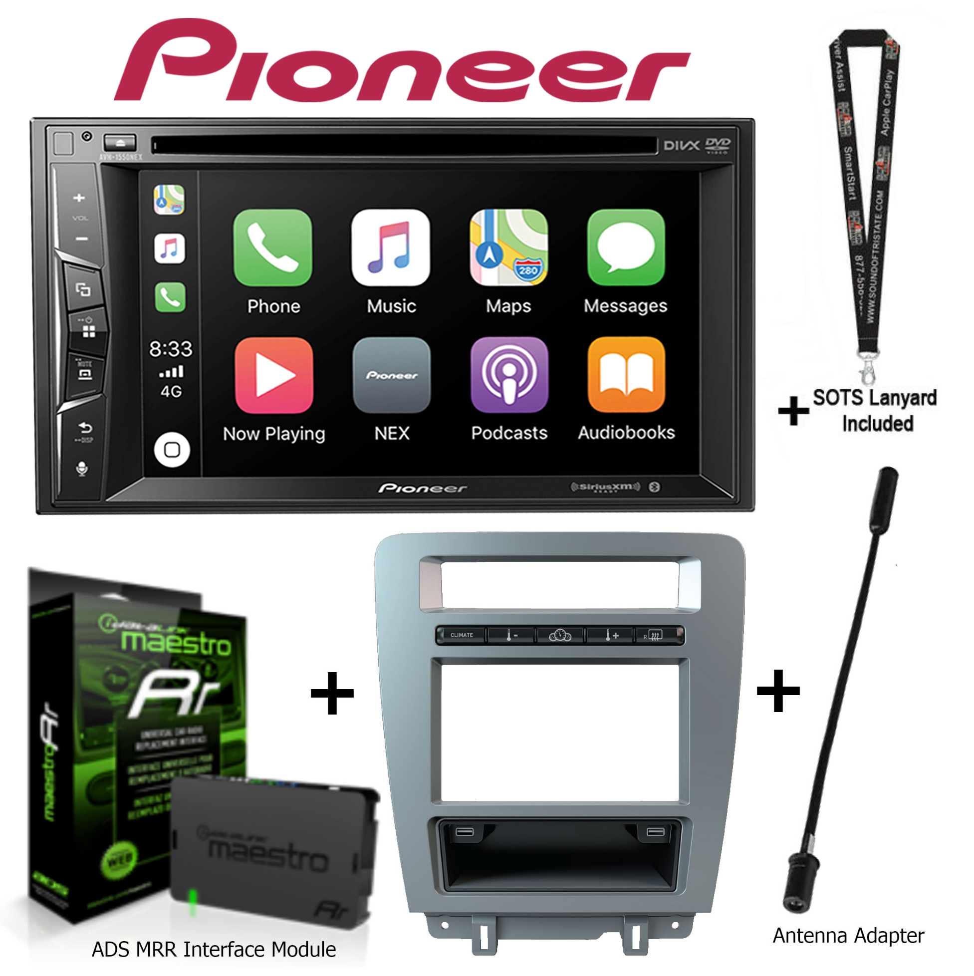 Pioneer AVH1550NEX DVD Receiver w/ ADS Maestro KITMUS1 Kit for Ford