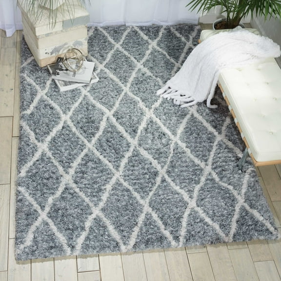 Nourison Galway Moroccan Shag Grey/Ivory 5' x 7' Area Rug, (5' x 7')