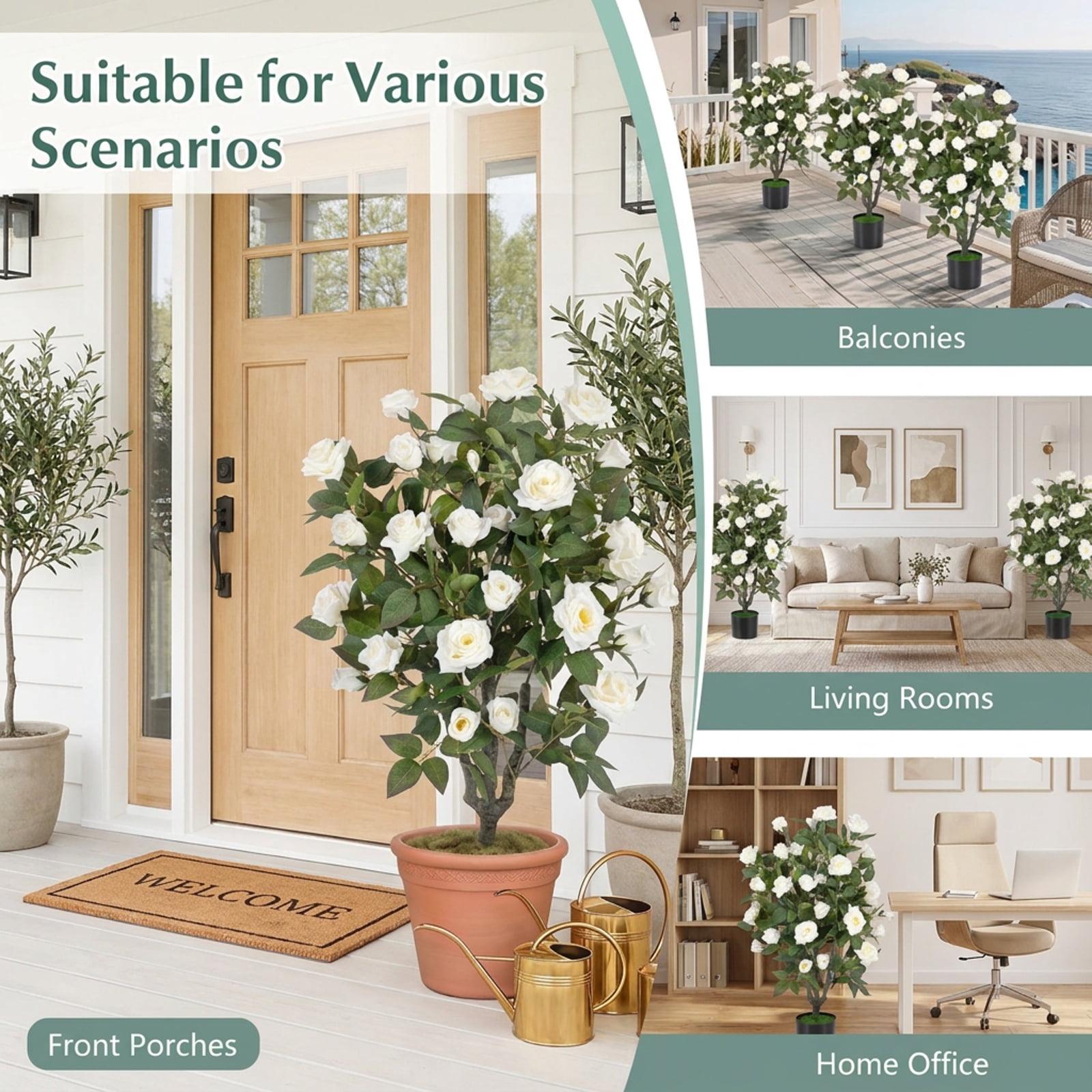 Vebreda Artificial Plant Decor, 35.5" Artificial Rose Tree with Blooming Flowers and Green Leaves for Indoor, Beautiful & Lifelike Rose Tree