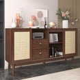 thumbnail image 3 of MODERNLUXE 61" Rattan Sideboard Buffet Cabinet with Storage, Mid-Century Credenza Storage Cabinet with 3 Sliding Doors and 2 Drawers,Accent Coffee Bar for Kitchen Living Room, 3 of 8