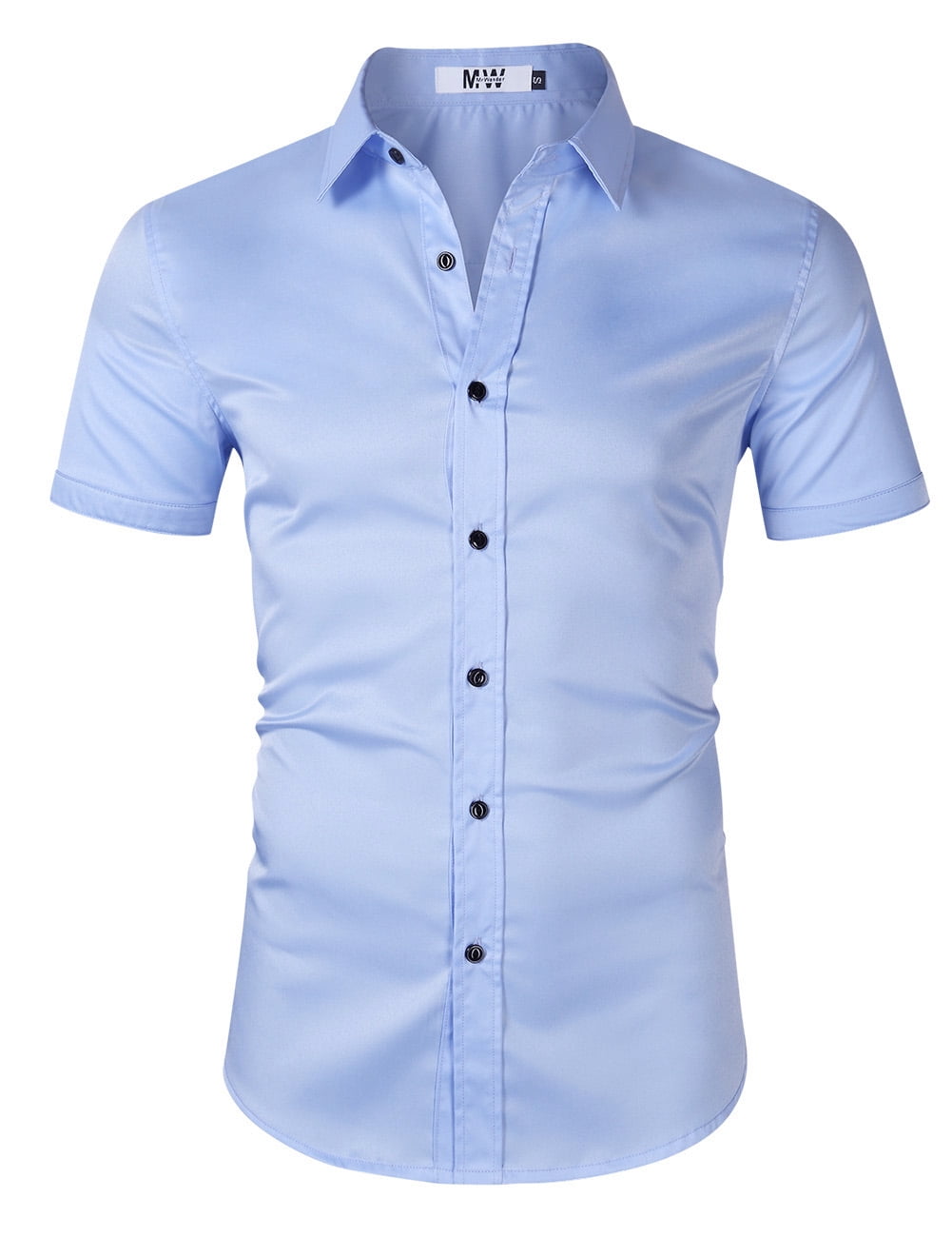 Men's Slim Fit Short Sleeve Button Down Dress Shirt Bamboo Fiber Office ...