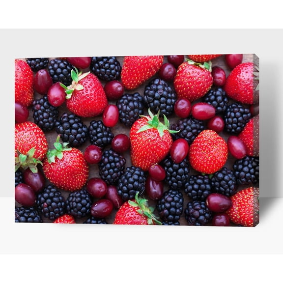 Kitchen Wall Decor Canvas Art, Pink and Red Strawberry Fruit Canvas Print for Dining Room Decor, Contemporary Fruit Picture Kitchen Framed Painting for Restaurant Decor-Ready to Hang 12x18
