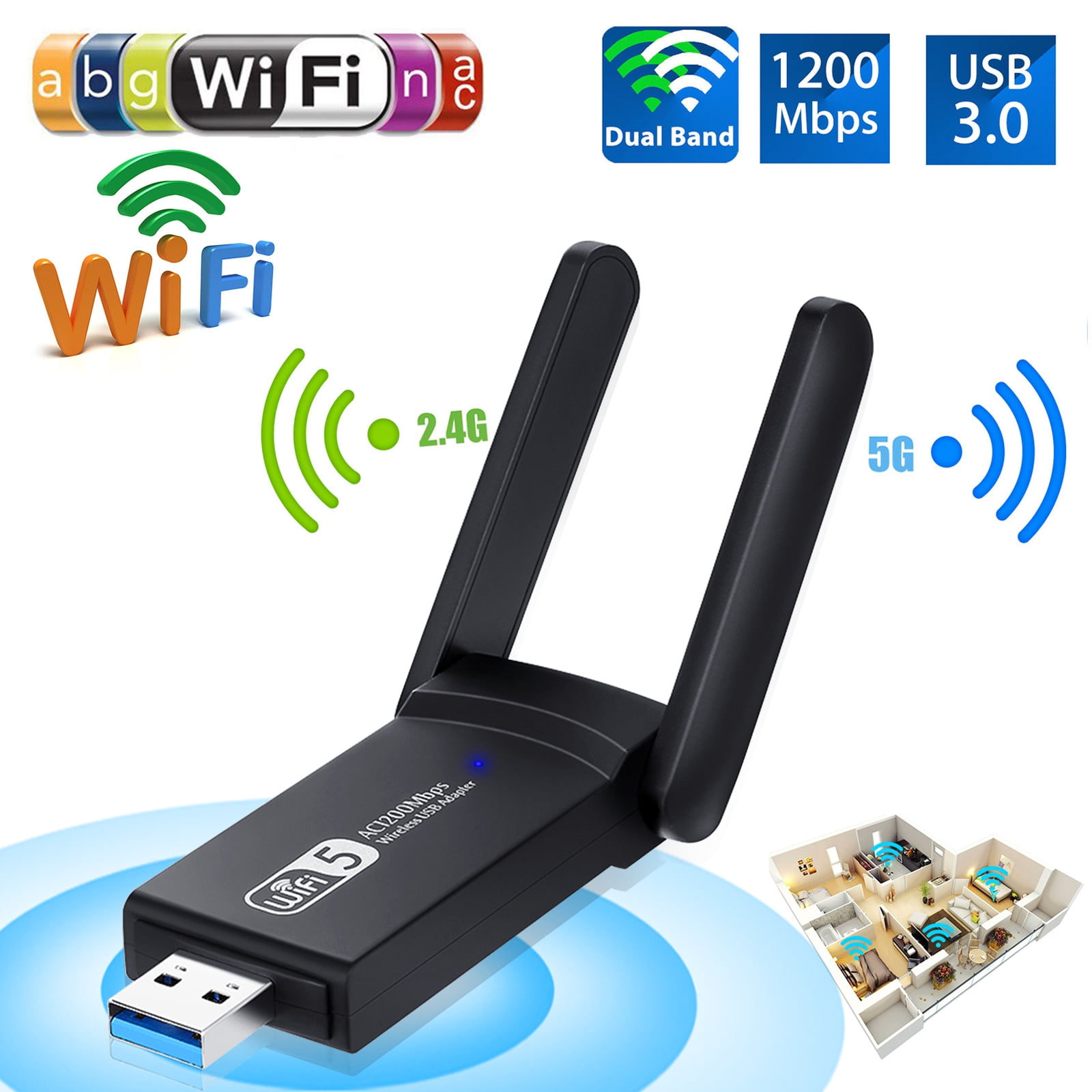Dual Band USB Adapter 1200M 2.4G+5G USB3.0 External Wireless Network Card WiFi Receiver