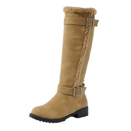 

fvwitlyh Snow Boots for Women Heeled Boots for Women Mid Calf Womens Heel Round Toe Leather Boots Long Leather Boots Wide Calf for Women