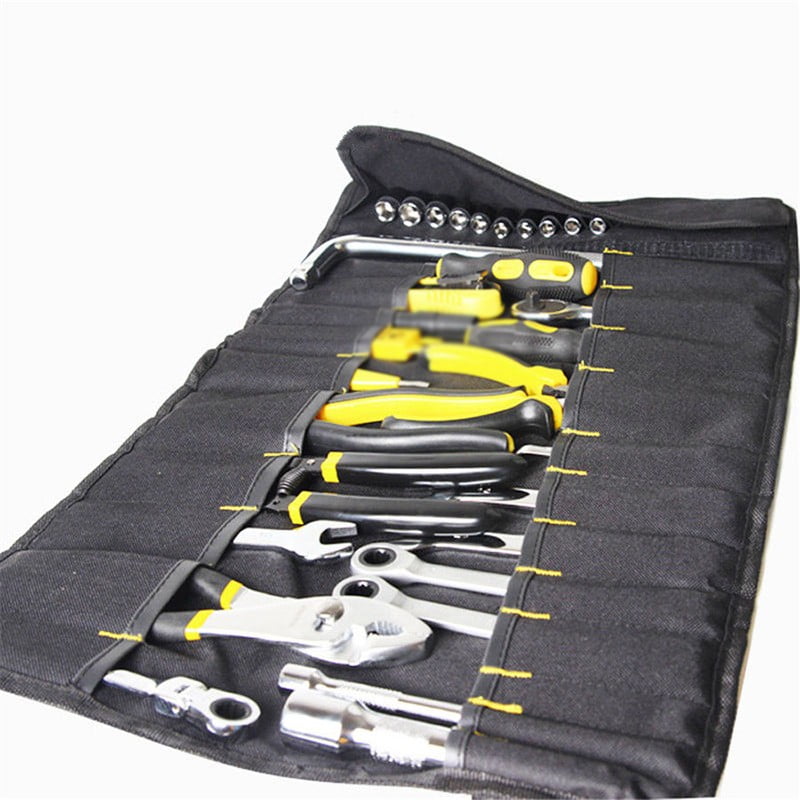 14 Pocket Wrench Pouch Roll Up Mechanic Bag Socket Carrying Case Tools Ratchet 