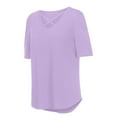 thumbnail image 4 of TIHLMK T Shirts for Women Purple Women Casual Short Sleeve Flared Sleeves V-Neck Solid Loose T-Shirt Blouse Tops Gift for Womens Tops, 4 of 7