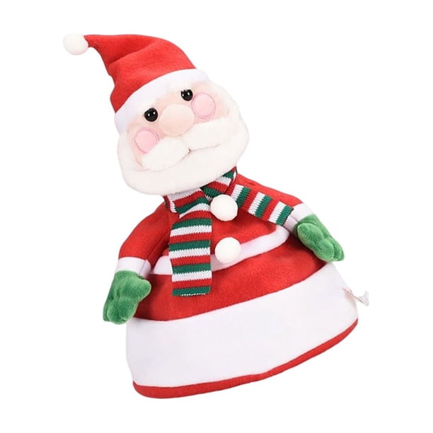 sweethay Sombrero de muñeca de Navidad de dibujos animados para exteriores, juguete de peluche que brilla cantando, , juguetes encantadores, Kits de decoración para fiestas Papá Noel