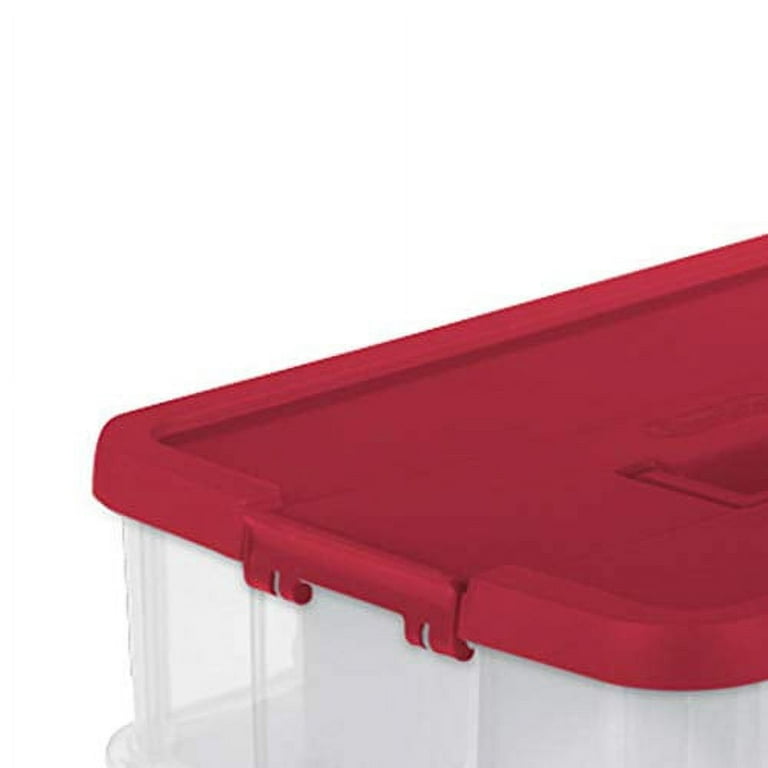 STERILITE Red Plastic 20 CHRISTMAS ORNAMENT STORAGE CASE Organizer BOX  Stackable
