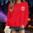 thumbnail image 2 of WEIWEN Halloween Sweatshirts for Women Dressy Casual Skull Printed Crewneck Long Sleeve Fall Outfits 2026 Trendy Halloween Sweaters for Women Fashion Clothing Womens Tops Watermelon Red, XL, 2 of 4