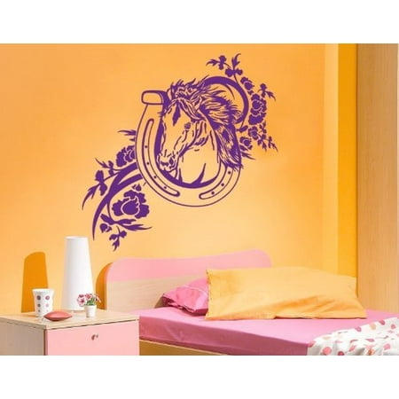 Turquoise Vinyl - Horse Shoe Wall Decal - wall decal, sticker, mural vinyl art home decor - 3881 - Turquoise, 47in x 47in