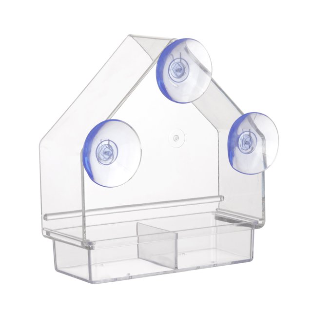 Amdohai Transparent Bird Feeder with Super Strong Suction Cups Refillable Removable Tray Weather Proof
