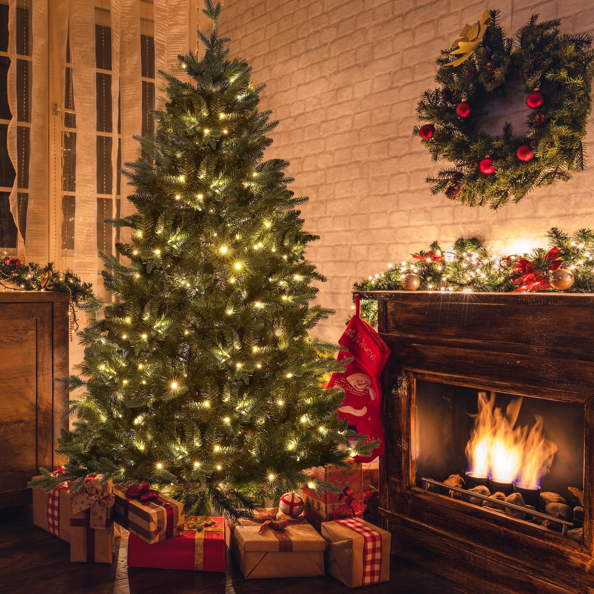 ✳︎new arrival✳︎christmastreeクリスマスツリー④white Alden Design 7.5 ft Pre-Lit Flocked Christmas Tree with Warm