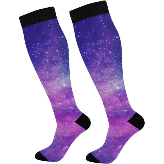 GZHJMY Galaxy Compression Socks, Women Men Long Stocking (20-30mmHg), Travel Knee High Stockings for Athletic Sports,Running,Cycling,Nursing