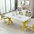 thumbnail image 4 of 70.87"Modern Square Dining Table with Printed White Marble Table Top+Gold X-Shape Table Leg, 4 of 9