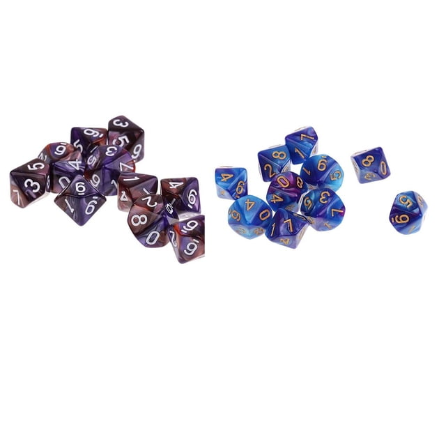 20 piezas de dados poliédricos D10 caras para de de mazmorras y dragones CUTICAT Dados poliédricos