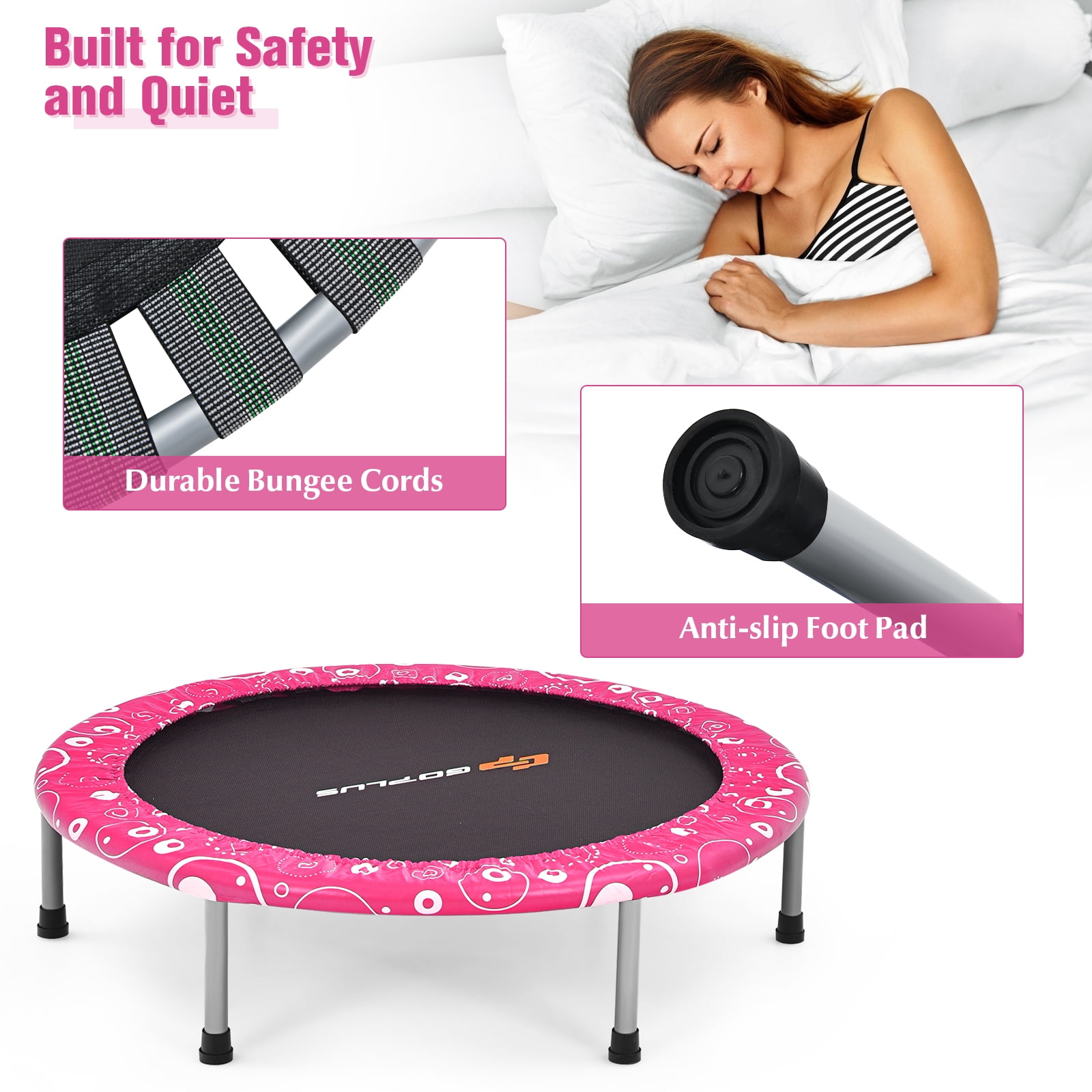 Infans 36" Kids Trampoline Rebounder W/Full Covered Handrail & Pad Indoor Outdoor Pink