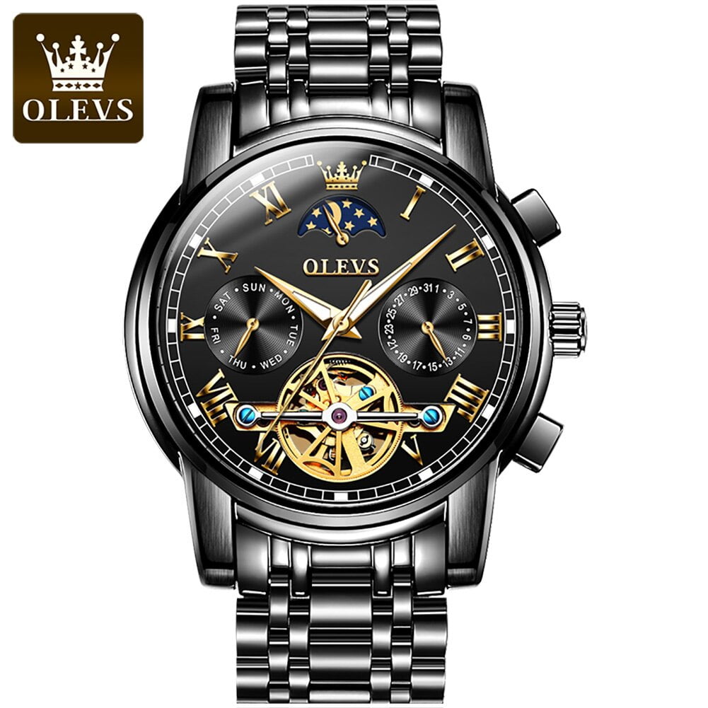 OLEVS Men Automatic Watches Skeleton Tourbillon Mechanical SelfWind